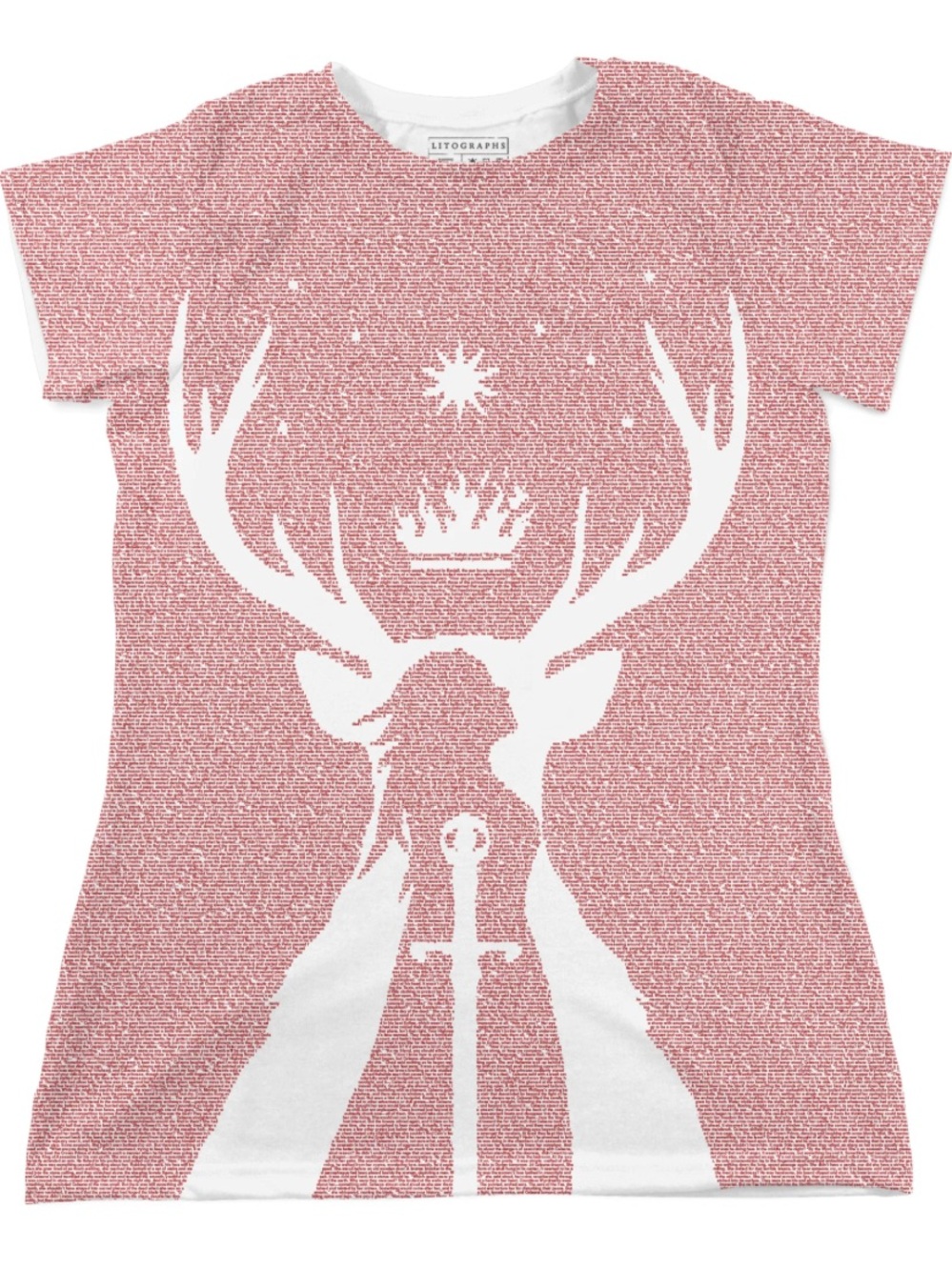 Litographs Throne of Glass Pink & White Stag Crown‎ Graphic Tee. Size Large.
